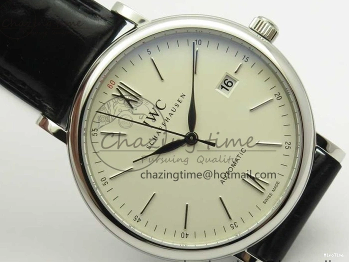 MIROTIME 0102 Portofino Automatic SS FKF 1:1 Best Edition White Dial SS Markers on Black Leather Strap A QuickDry 7138